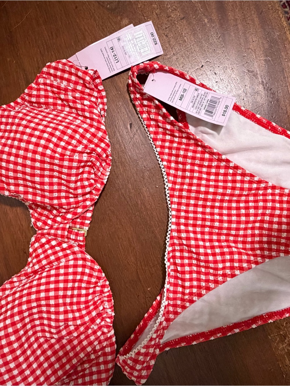 Wild Fable Red Gingham Two-Piece Swim Set size large top, Meduim bottom Nwt